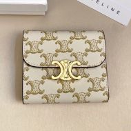 Celine Small Trifold Wallet in Triomphe Canvas White/Khaki