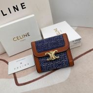 Celine Small Tri-Fold Wallet Triomphe in Textile Celine All Over Print Navy Blue/Brown