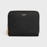 Celine Small Zipped Wallet in Grained Calfskin Black