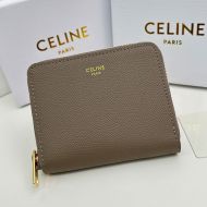 Celine Small Zipped Wallet in Grained Calfskin Khaki