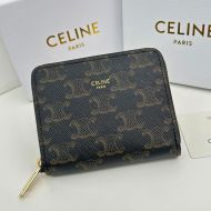 Celine Small Zipped Wallet in Triomphe Canvas Black
