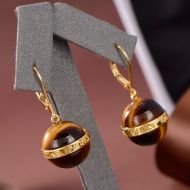 Celine Tiger Eye Quartz Earrings in Brass with Celine Paris Signature Gold/Brown
