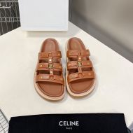 Celine Tippi Platform Slides Women Calfskin with Triomphe Signature Brown