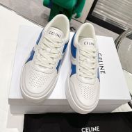 Celine Trainer Low Lace-Up Sneakers Unisex Calfskin and Laminated Calfskin White/Blue