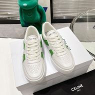 Celine Trainer Low Lace-Up Sneakers Unisex Calfskin and Laminated Calfskin White/Green