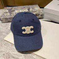 Celine Triomphe Baseball Cap in Cotton Navy Blue/White