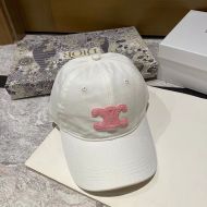 Celine Triomphe Baseball Cap in Cotton White/Pink
