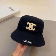 Celine Triomphe Bucket Hat in Cotton with Signature Navy Blue