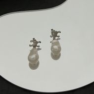 Celine Triomphe Earrings in Brass with Pearls Silver