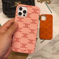 Celine Triomphe iPhone Case in Leather with Signature Print Pink