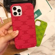Celine Triomphe iPhone Case in Leather with Signature Print Red