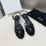 Celine Triomphe Sandals Women Calfskin with Ankle Strap Black