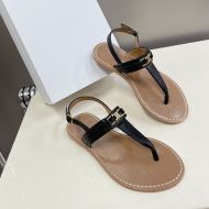 Celine Triomphe Thong Sandals Women Calfskin with Ankle Strap Black