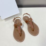 Celine Triomphe Thong Sandals Women Calfskin with Ankle Strap Brown