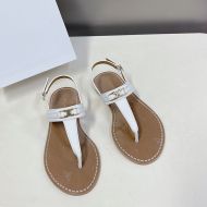 Celine Triomphe Thong Sandals Women Calfskin with Ankle Strap White